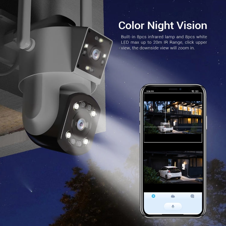 ESCAM PT210 2x3MP Dual Lens Dual Screen Monitor WiFi Camera Support Two-way Voice & Motion Detection & Cloud Storage(UK Plug)