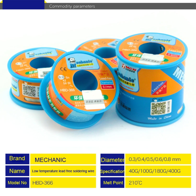 Mechanic HBD-366 40g Tin Solder Wire Lead-Free Solder Melt Rosin Core, Model:0.6mm