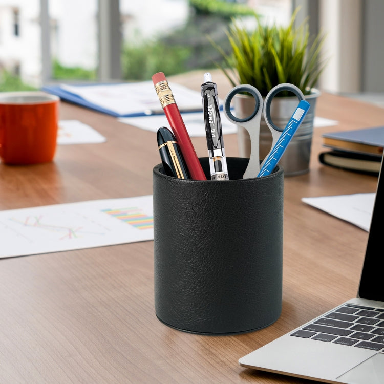 PU Leather Tool Storage Box Desktop Pen Holder(Black)