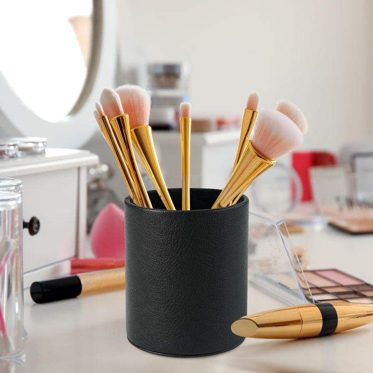 PU Leather Tool Storage Box Desktop Pen Holder(Black)