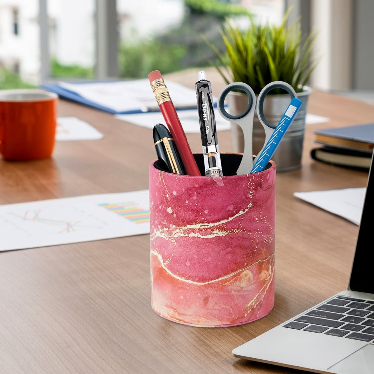 PU Leather Tool Storage Box Desktop Pen Holder(Red Marble)