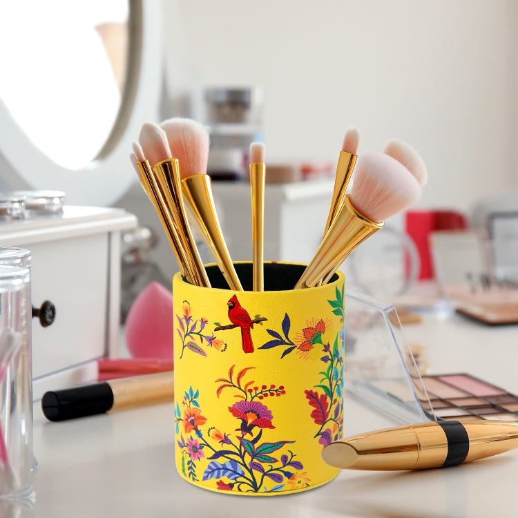 PU Leather Tool Storage Box Desktop Pen Holder(Birdsong)