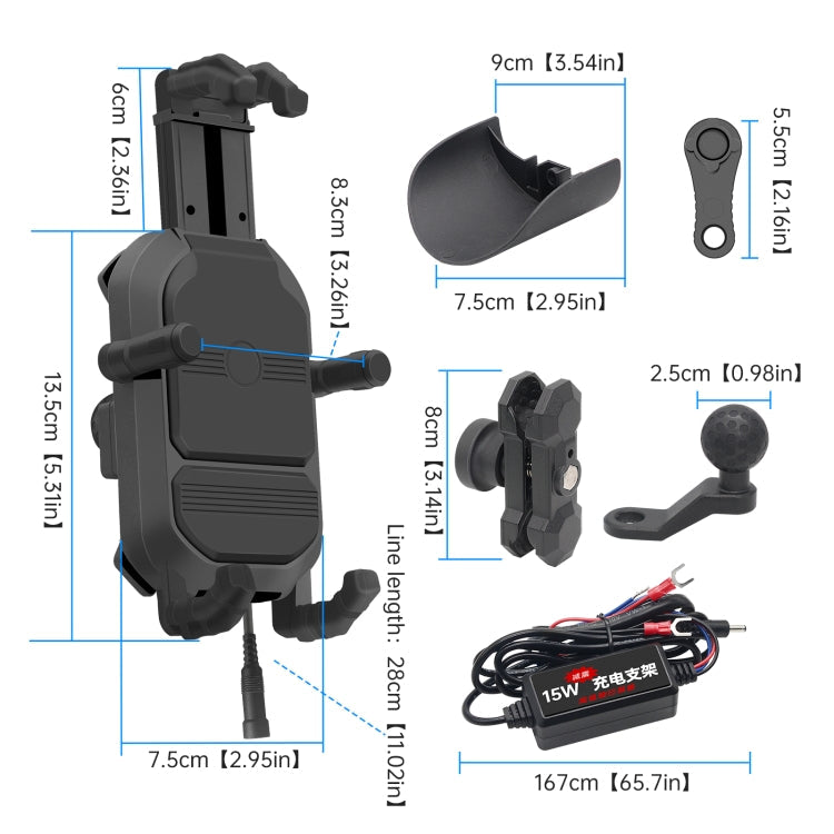 WUPP CS-1848B1 15W Motorcycle Wireless Fast Charging Phone Navigation Holder, Style:Rearview Mirror Type