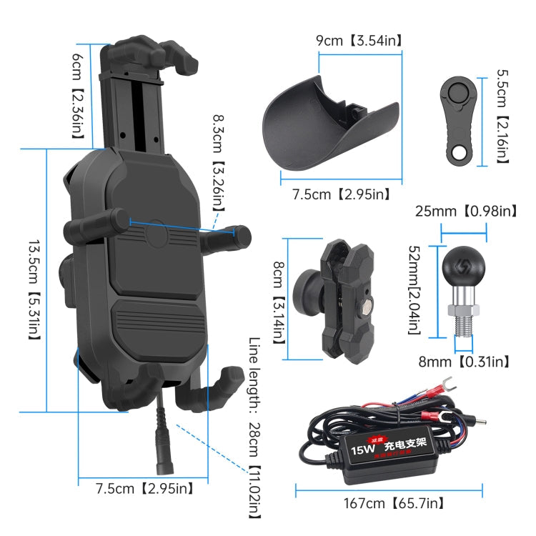 WUPP ZH-1848B1 15W Motorcycle Wireless Fast Charging Phone Navigation Holder, Style:M8 Ball Joint