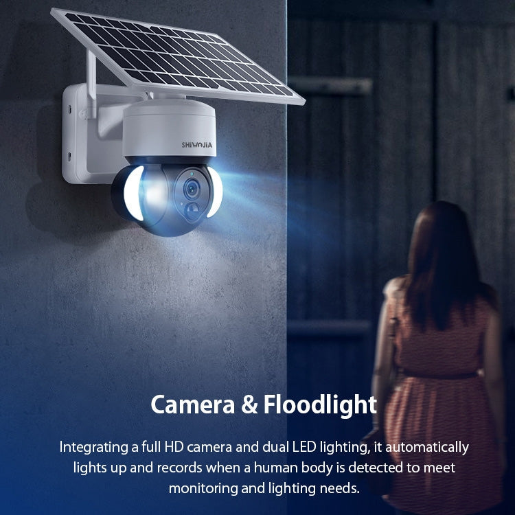 SHIWOJIA IP66 Waterproof 4G 3MP Solar Dome IP Camera, Two-way Audio & PIR Motion Detection & Night Vision, Version:EU(White)