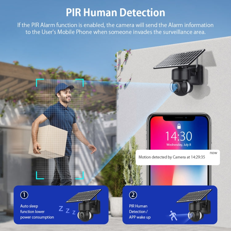 SHIWOJIA IP66 Waterproof 4G 3MP Solar Dome IP Camera, Two-way Audio & PIR Motion Detection & Night Vision, Version:AU(Black)