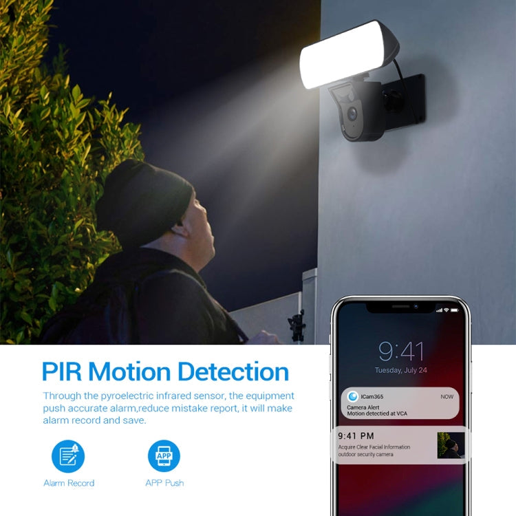 ESCAM QF615 3MP IP66 Waterproof WiFi IP Camera & Floodlight, Support Night Vision / PIR Motion Detection / Two-way Audio(EU Plug)