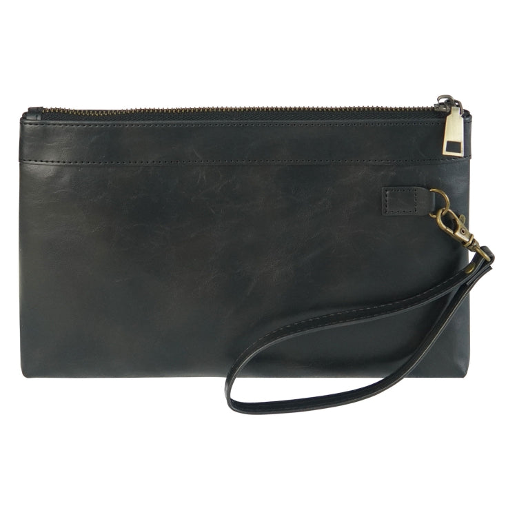 Simple Retro Leather Clutch Zipper Envelope Bag(Black)
