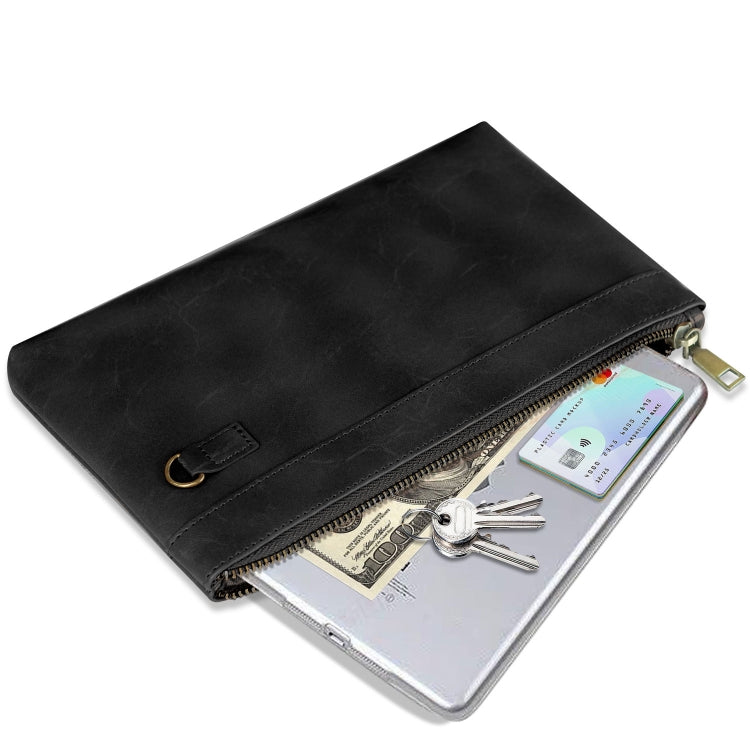 Simple Retro Leather Clutch Zipper Envelope Bag(Black)