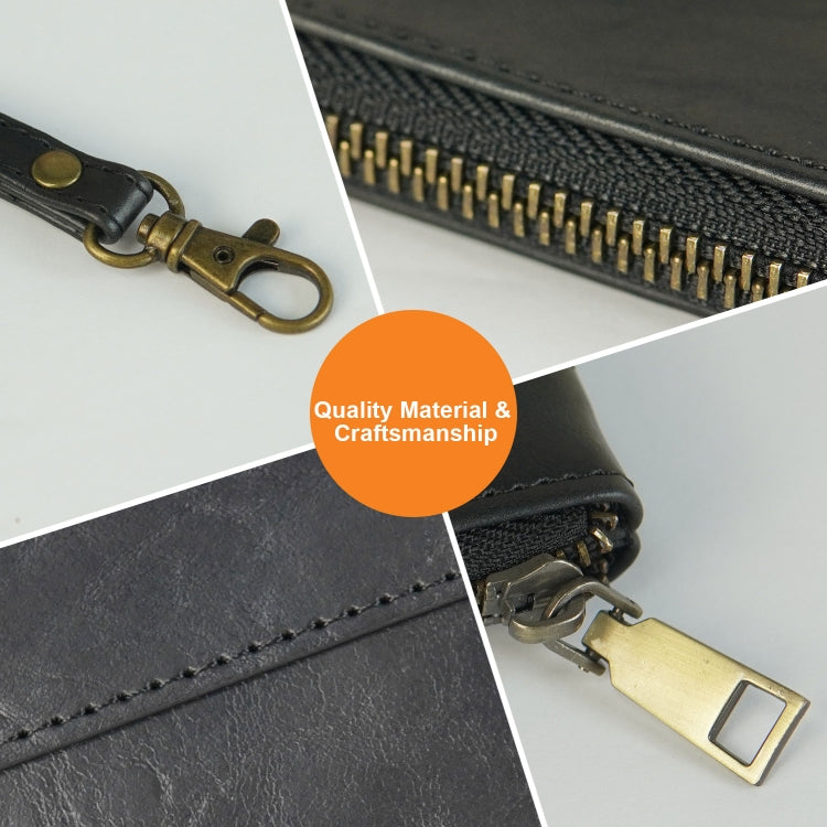 Simple Retro Leather Clutch Zipper Envelope Bag(Black)