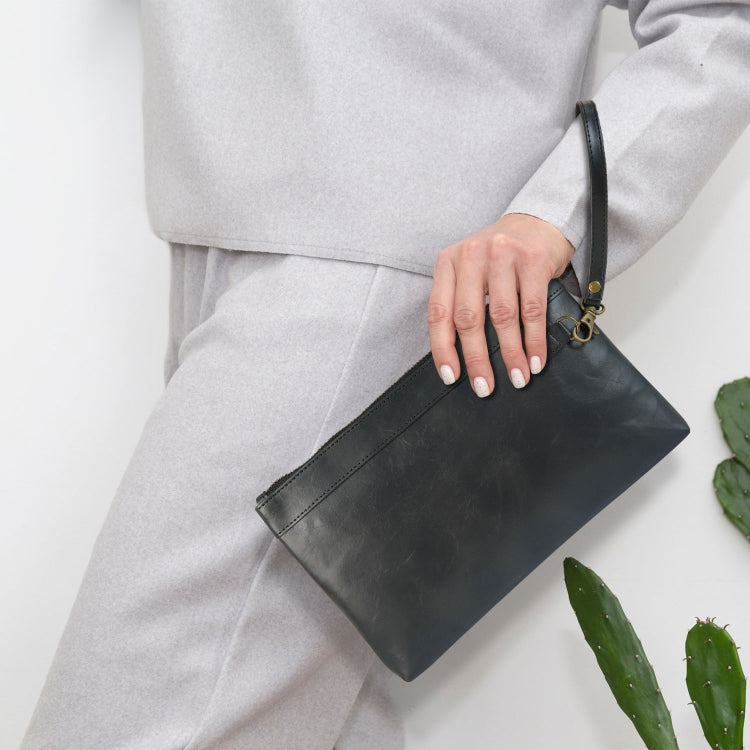 Simple Retro Leather Clutch Zipper Envelope Bag(Black)