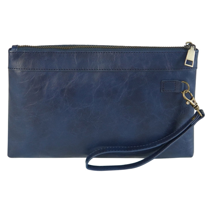 Simple Retro Leather Clutch Zipper Envelope Bag(Dark Blue)