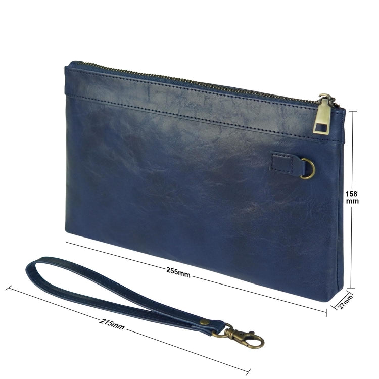 Simple Retro Leather Clutch Zipper Envelope Bag(Dark Blue)