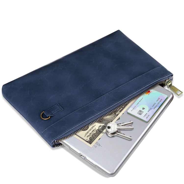 Simple Retro Leather Clutch Zipper Envelope Bag(Dark Blue)