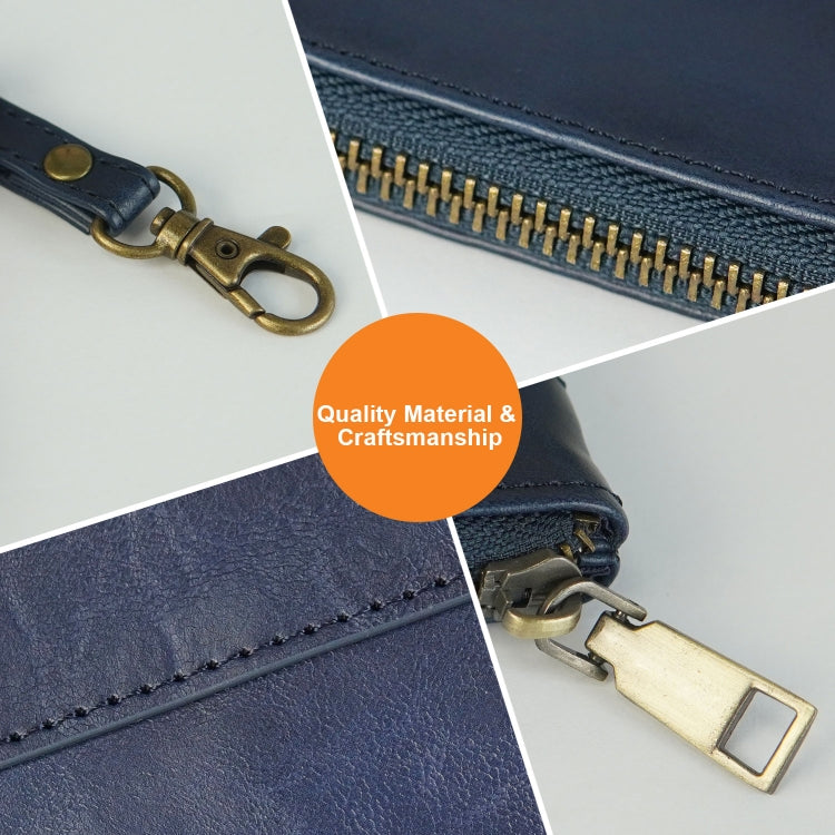 Simple Retro Leather Clutch Zipper Envelope Bag(Dark Blue)