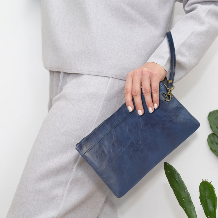 Simple Retro Leather Clutch Zipper Envelope Bag(Dark Blue)