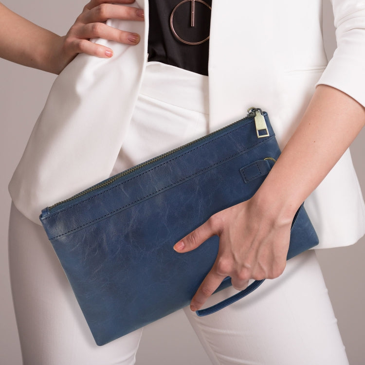 Simple Retro Leather Clutch Zipper Envelope Bag(Dark Blue)