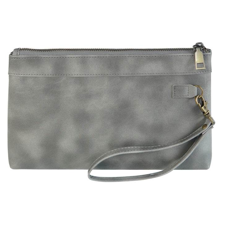 Simple Retro Leather Clutch Zipper Envelope Bag(Grey)