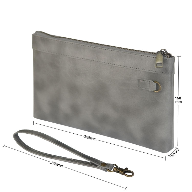 Simple Retro Leather Clutch Zipper Envelope Bag(Grey)
