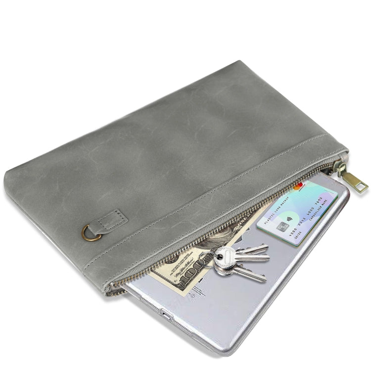 Simple Retro Leather Clutch Zipper Envelope Bag(Grey)
