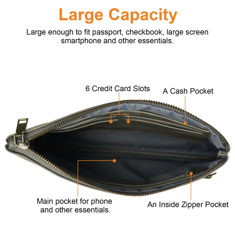 Simple Retro Leather Clutch Zipper Envelope Bag(Grey)