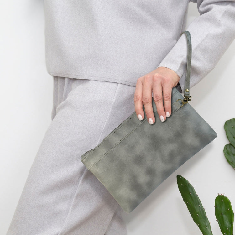 Simple Retro Leather Clutch Zipper Envelope Bag(Grey)