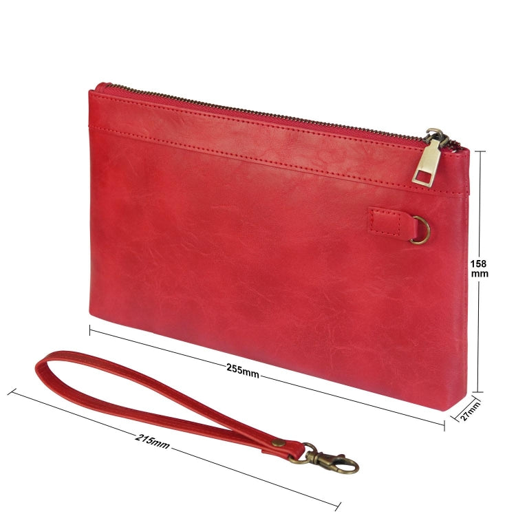 Simple Retro Leather Clutch Zipper Envelope Bag(Red)