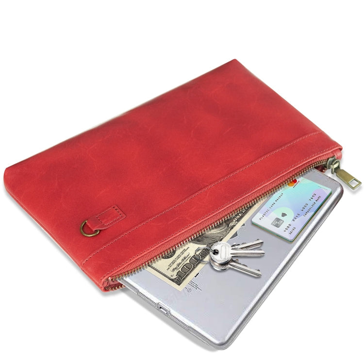 Simple Retro Leather Clutch Zipper Envelope Bag(Red)