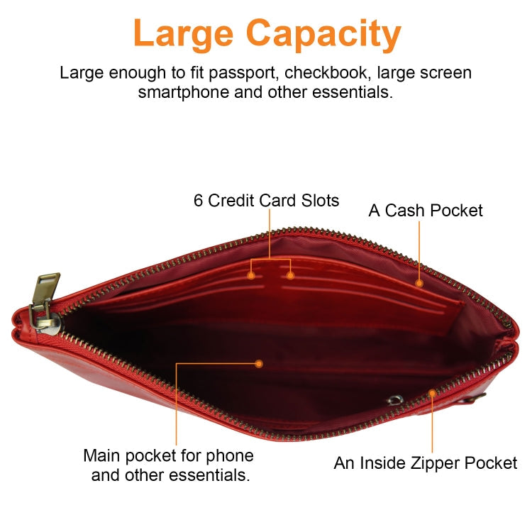 Simple Retro Leather Clutch Zipper Envelope Bag(Red)