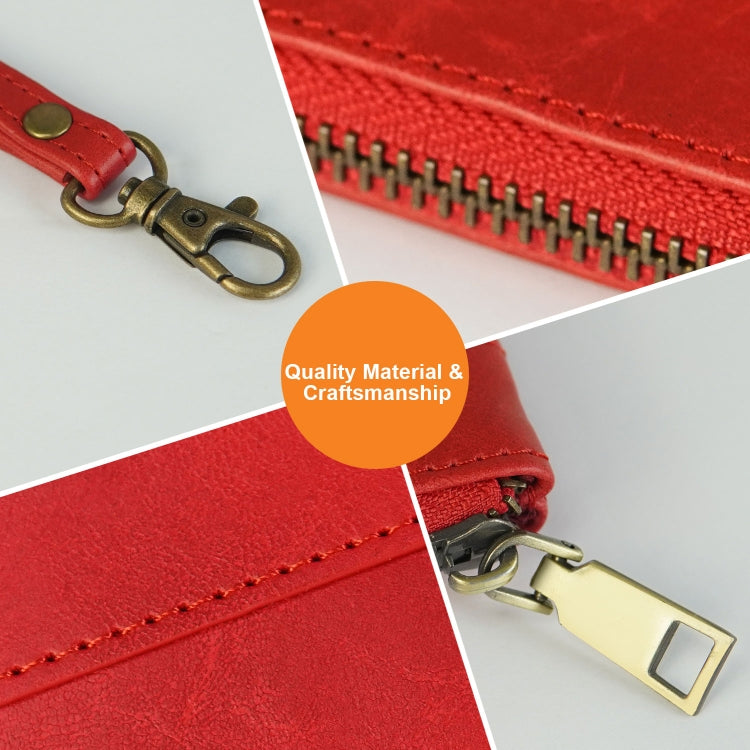 Simple Retro Leather Clutch Zipper Envelope Bag(Red)