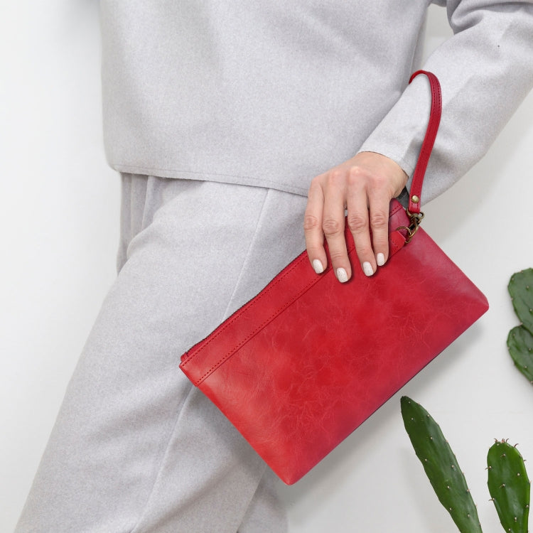Simple Retro Leather Clutch Zipper Envelope Bag(Red)