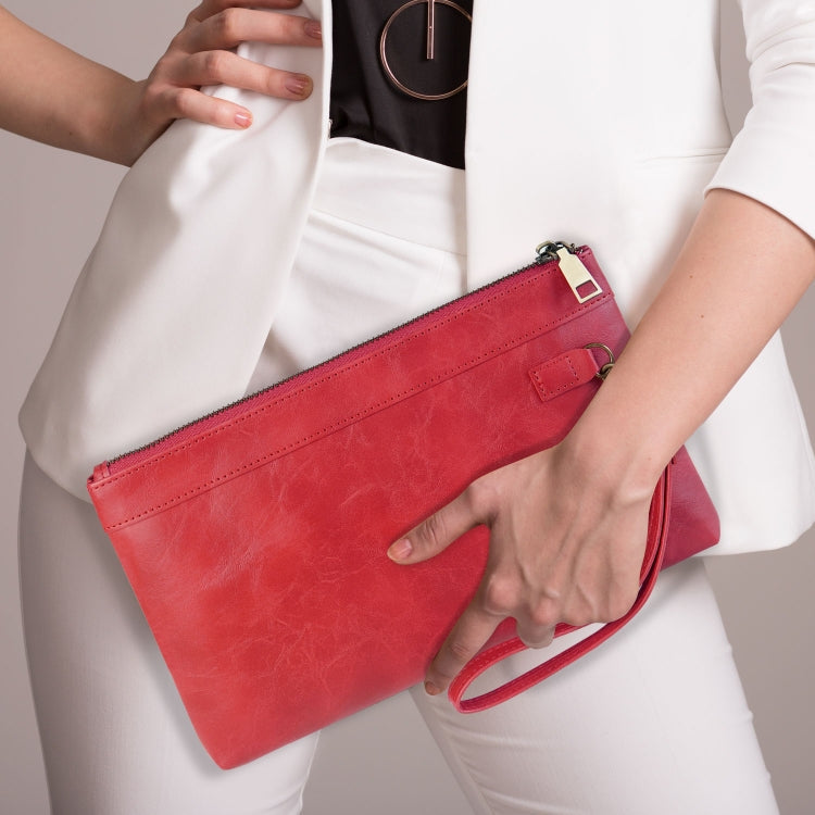 Simple Retro Leather Clutch Zipper Envelope Bag(Red)