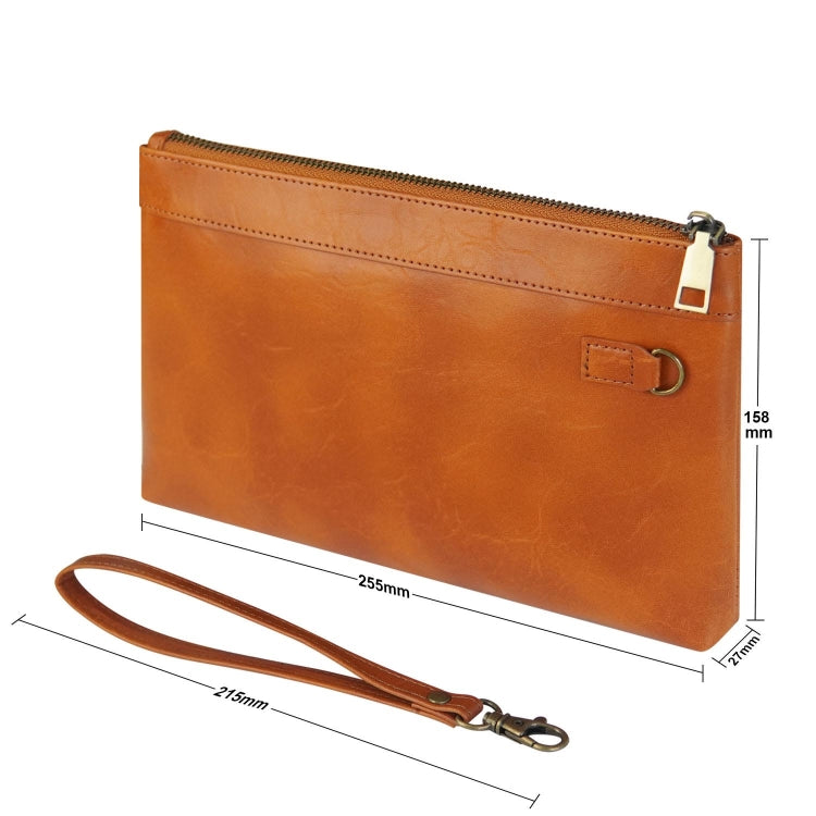 Simple Retro Leather Clutch Zipper Envelope Bag(Brown)