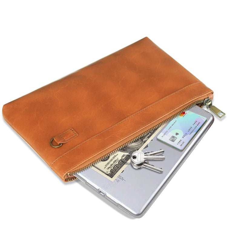 Simple Retro Leather Clutch Zipper Envelope Bag(Brown)
