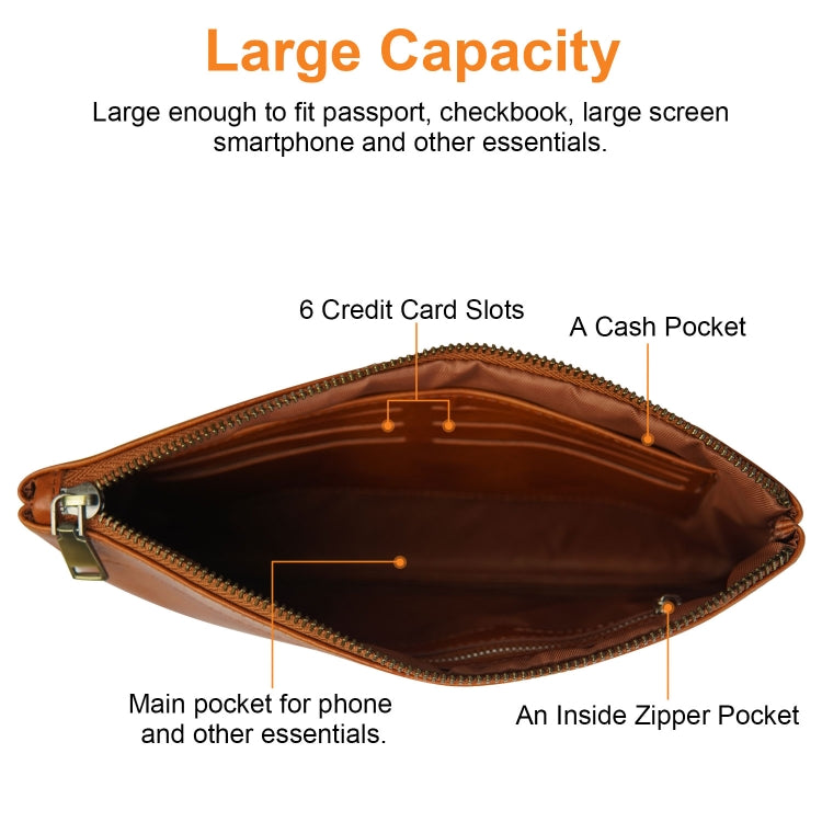Simple Retro Leather Clutch Zipper Envelope Bag(Brown)