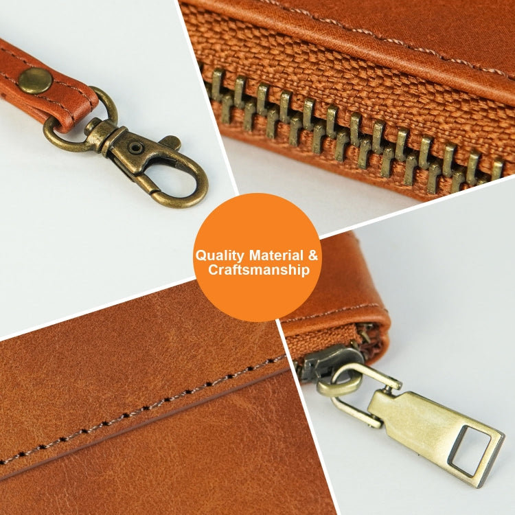 Simple Retro Leather Clutch Zipper Envelope Bag(Brown)