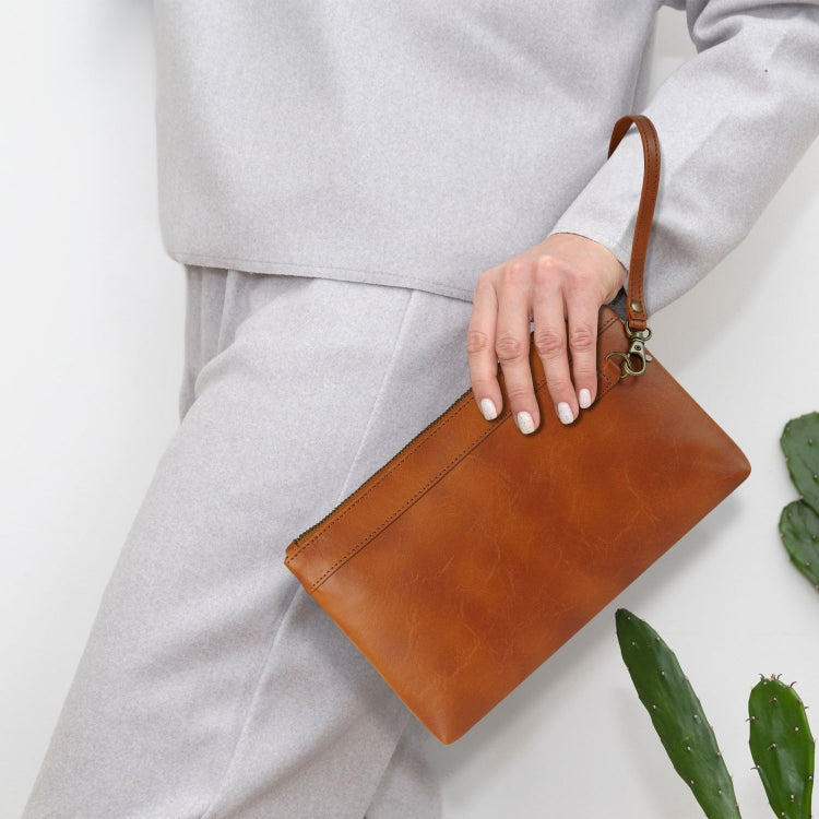 Simple Retro Leather Clutch Zipper Envelope Bag(Brown)