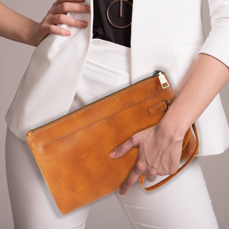 Simple Retro Leather Clutch Zipper Envelope Bag(Brown)