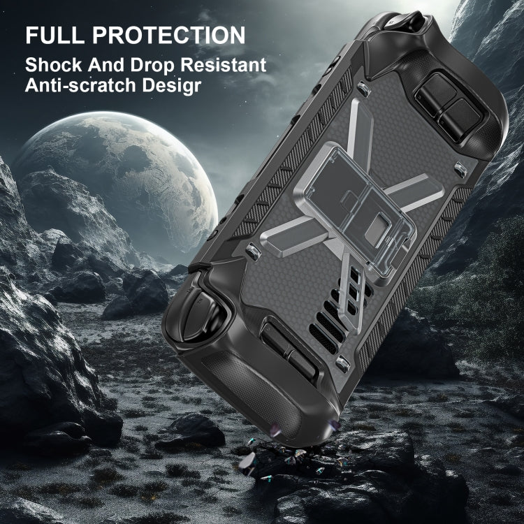 For Steam Deck Shockproof Game Console Case with Holder & Shoulder Strap(Black)