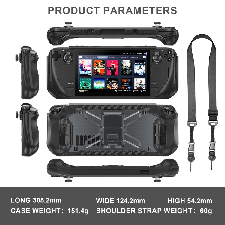 For Steam Deck Shockproof Game Console Case with Holder & Shoulder Strap(Black)