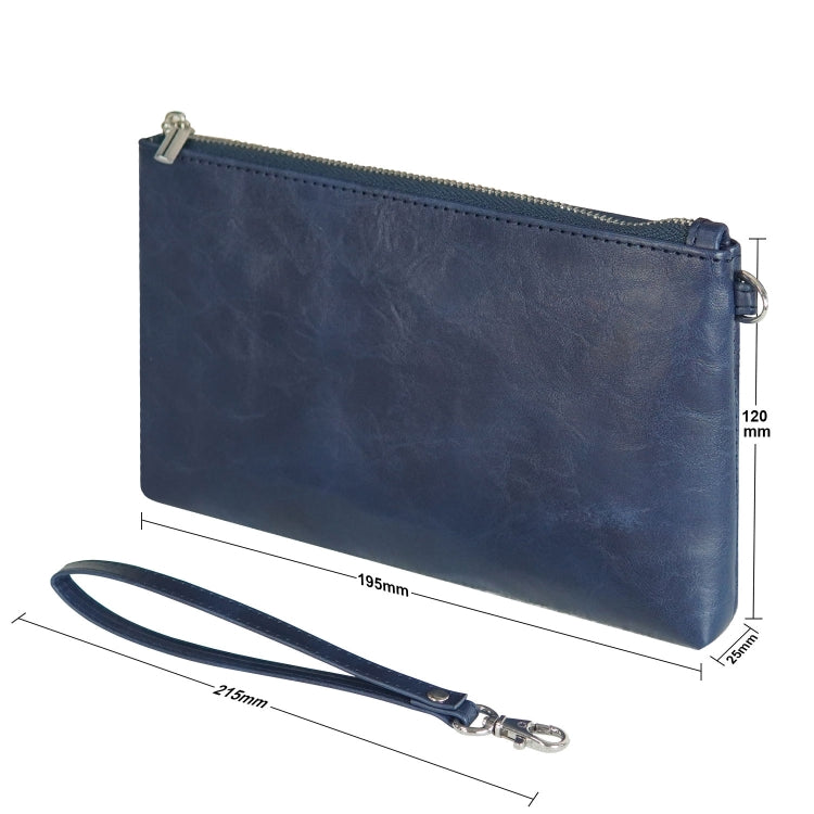 6 inch Simple Retro Leather Clutch Zipper Bag(Dark Blue)