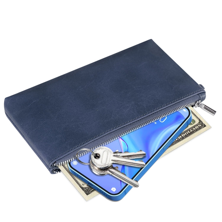6 inch Simple Retro Leather Clutch Zipper Bag(Dark Blue)