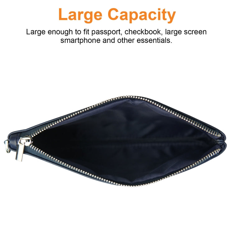 6 inch Simple Retro Leather Clutch Zipper Bag(Dark Blue)