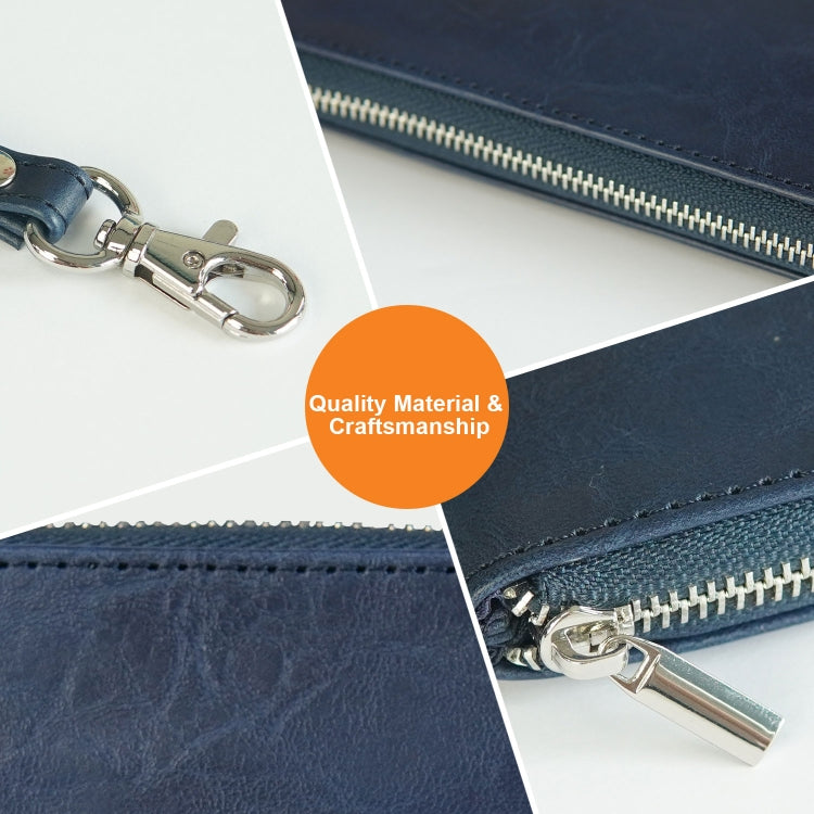6 inch Simple Retro Leather Clutch Zipper Bag(Dark Blue)