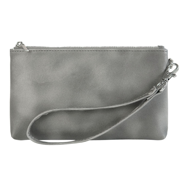 6 inch Simple Retro Leather Clutch Zipper Bag(Grey)