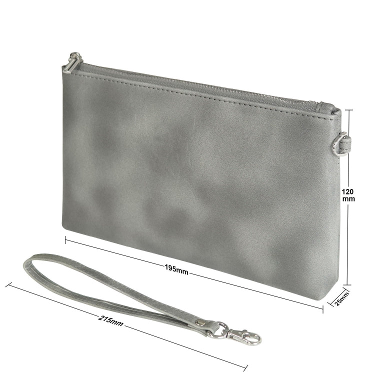6 inch Simple Retro Leather Clutch Zipper Bag(Grey)