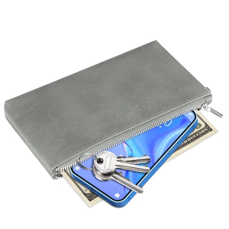 6 inch Simple Retro Leather Clutch Zipper Bag(Grey)