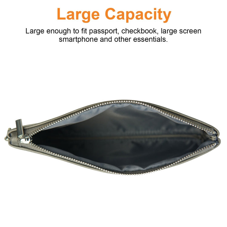 6 inch Simple Retro Leather Clutch Zipper Bag(Grey)