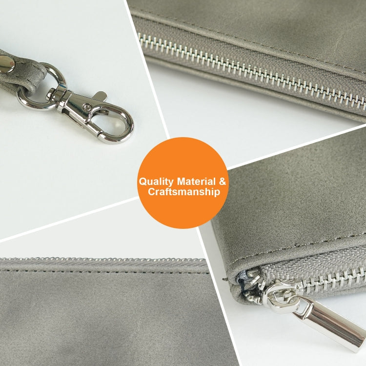 6 inch Simple Retro Leather Clutch Zipper Bag(Grey)