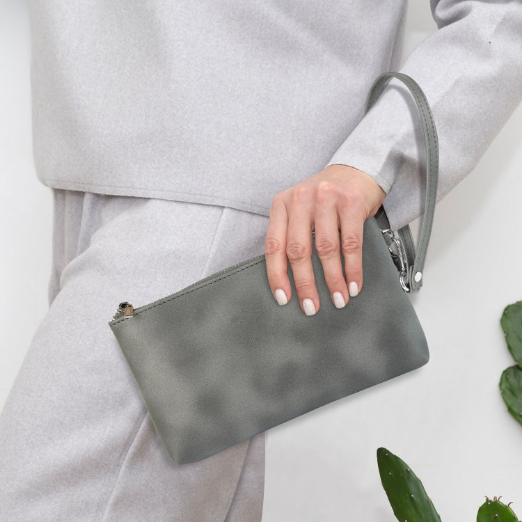 6 inch Simple Retro Leather Clutch Zipper Bag(Grey)